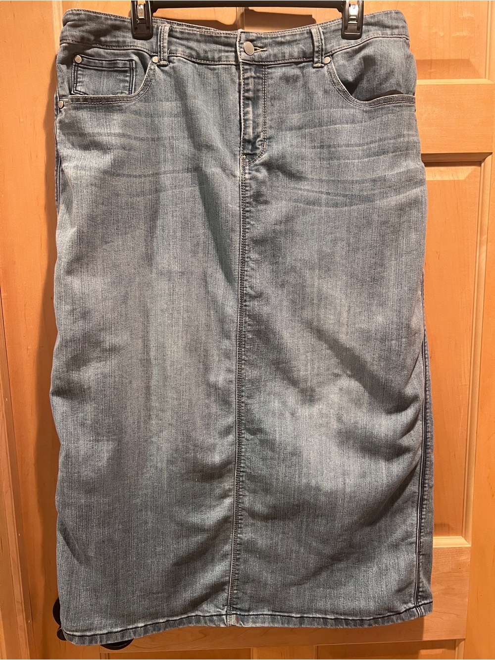 Christopher & Banks Long Denim Skirt Back Slit Cotton Blend Smart Casual 16